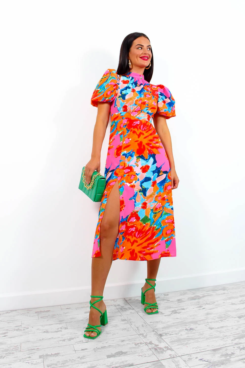 Got The Flower - Pink Orange Floral Midi Dress 2 Got The Flower - Pink Orange Floral Midi Dress - Image 2