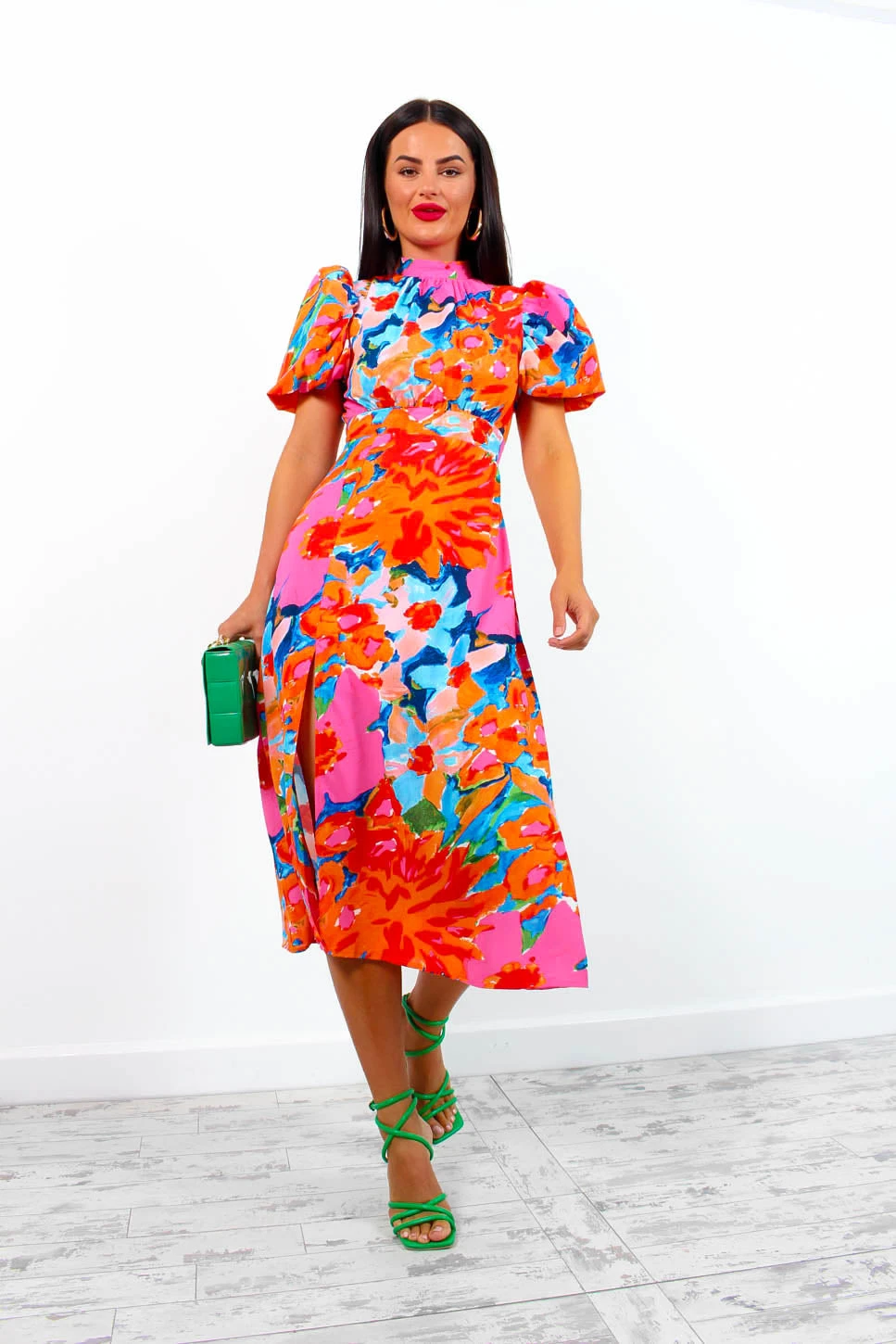 Got The Flower - Pink Orange Floral Midi Dress 5 Got The Flower - Pink Orange Floral Midi Dress - Image 5