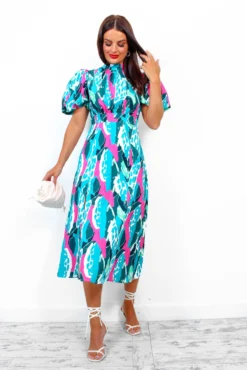 Got The Flower - Turquoise Fuchsia Abstract Midi Dress -Glamoros Clothing Shop GotTheFlower TurquoiseFuchsiaAbstractMidiDress 6