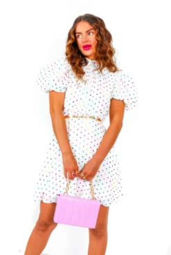 Got The Flower - White Multi Spot Mini Dress -Glamoros Clothing Shop GotTheFlower WhiteMultiSpotMiniDress1