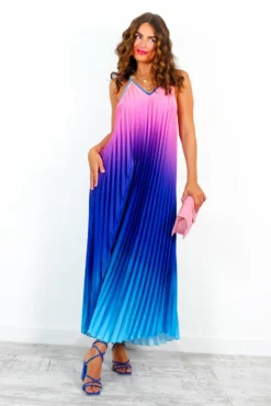 Gotta Let Go - Blue Pink Ombre Pleated Satin Maxi Dress -Glamoros Clothing Shop GottaLetGo BluePinkOmbrePleatedSatinMaxiDress 4