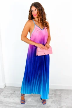 Gotta Let Go - Blue Pink Ombre Pleated Satin Maxi Dress -Glamoros Clothing Shop GottaLetGo BluePinkOmbrePleatedSatinMaxiDress 5