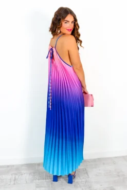 Gotta Let Go - Blue Pink Ombre Pleated Satin Maxi Dress -Glamoros Clothing Shop GottaLetGo BluePinkOmbrePleatedSatinMaxiDress 6