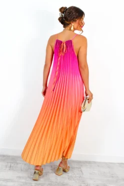 Gotta Let Go - Pink Orange Ombre Pleated Satin Maxi Dress 11 Gotta Let Go - Pink Orange Ombre Pleated Satin Maxi Dress -Glamoros Clothing Shop GottaLetGo PinkOrangeOmbrePleatedSatinMaxiDress 5