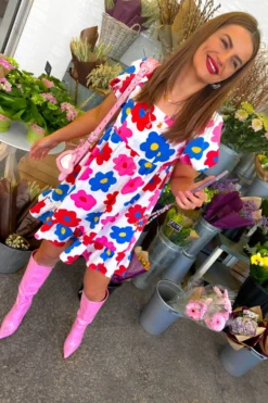 Glamorous Groovy Baby - White Multi Flower Print Midi Dress