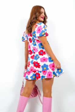 Glamorous Groovy Baby - White Multi Flower Print Midi Dress -Glamoros Clothing Shop GroovyBaby WhiteMultiFlowerPrintMidiDress 3 scaled