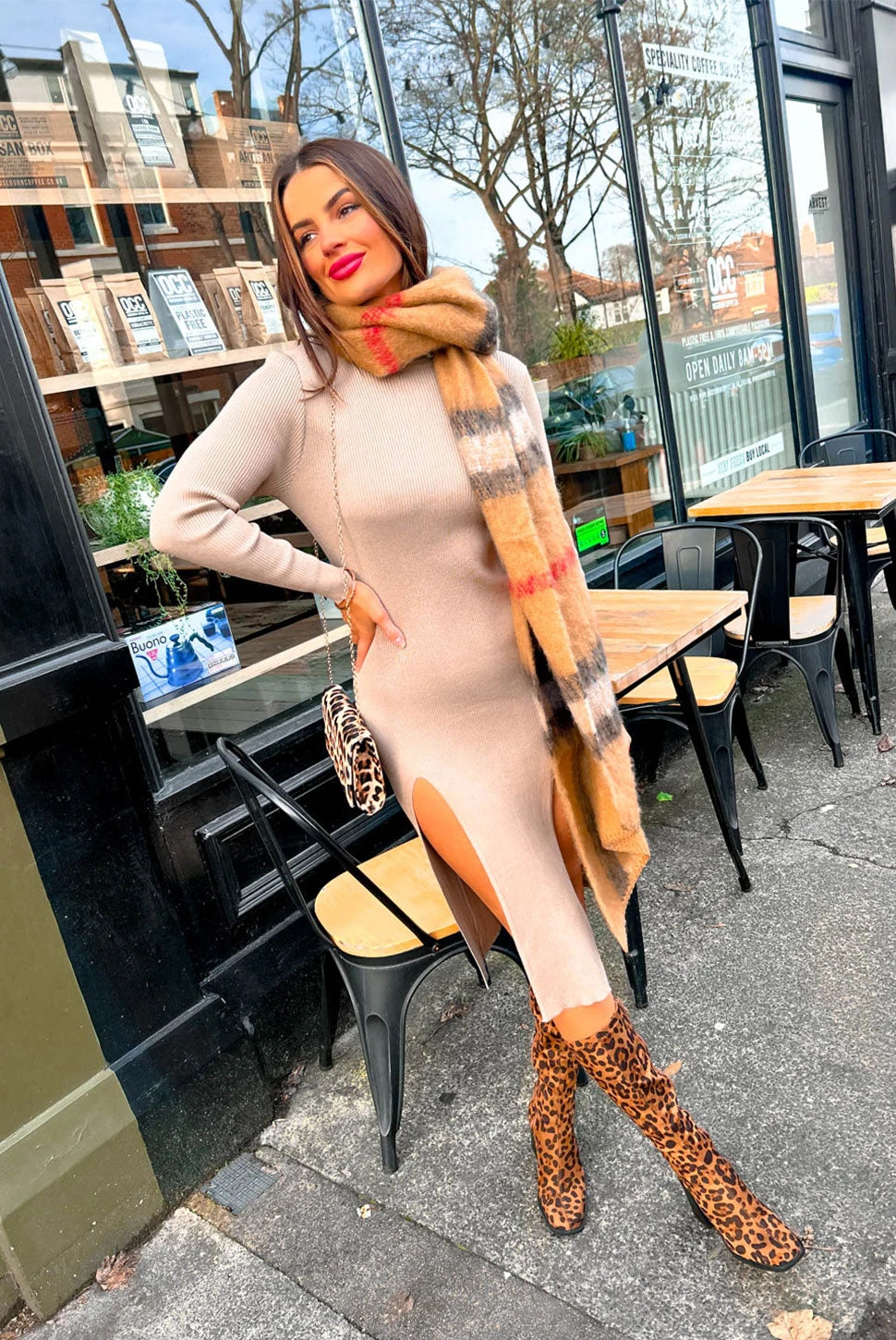 Hard To Find - Beige Ribbed Knit Midi Dress 1 Hard To Find - Beige Ribbed Knit Midi Dress