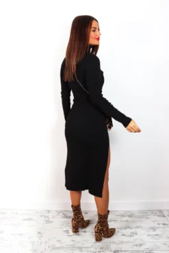Hard To Find - Black Ribbed Knit Midi Dress -Glamoros Clothing Shop HardToFind BlackRibbedKnitMidiDress 6 3 2