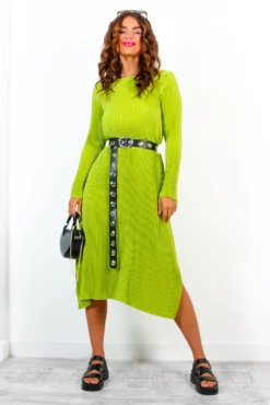 Hard To Plisse - Lime Plisse Long Sleeve Midi Dress -Glamoros Clothing Shop HardToPlisse LimePlisseLongSleeveMidiDress 1
