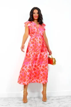 Hard To Tame - Pink Orange Leopard Midi Dress 10 Hard To Tame - Pink Orange Leopard Midi Dress -Glamoros Clothing Shop HardToTame PinkOrangeLeopardMidiDress1