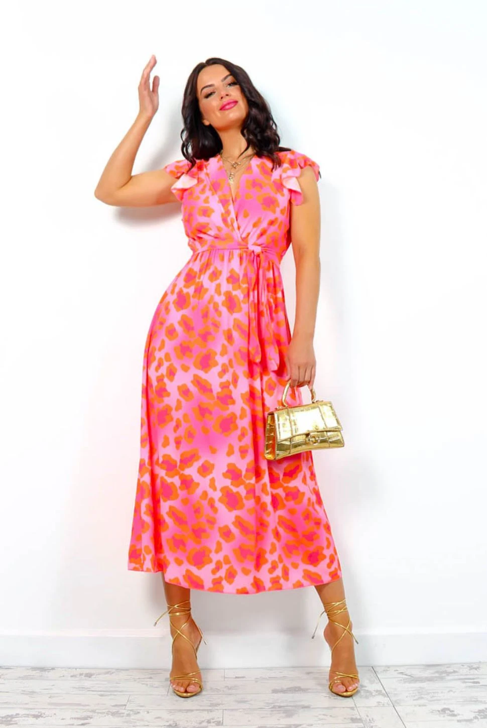Hard To Tame - Pink Orange Leopard Midi Dress 2 Hard To Tame - Pink Orange Leopard Midi Dress - Image 2