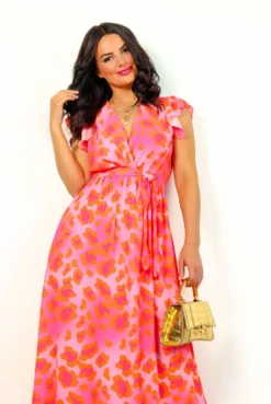 Hard To Tame - Pink Orange Leopard Midi Dress 8 Hard To Tame - Pink Orange Leopard Midi Dress -Glamoros Clothing Shop HardToTame PinkOrangeLeopardMidiDress3