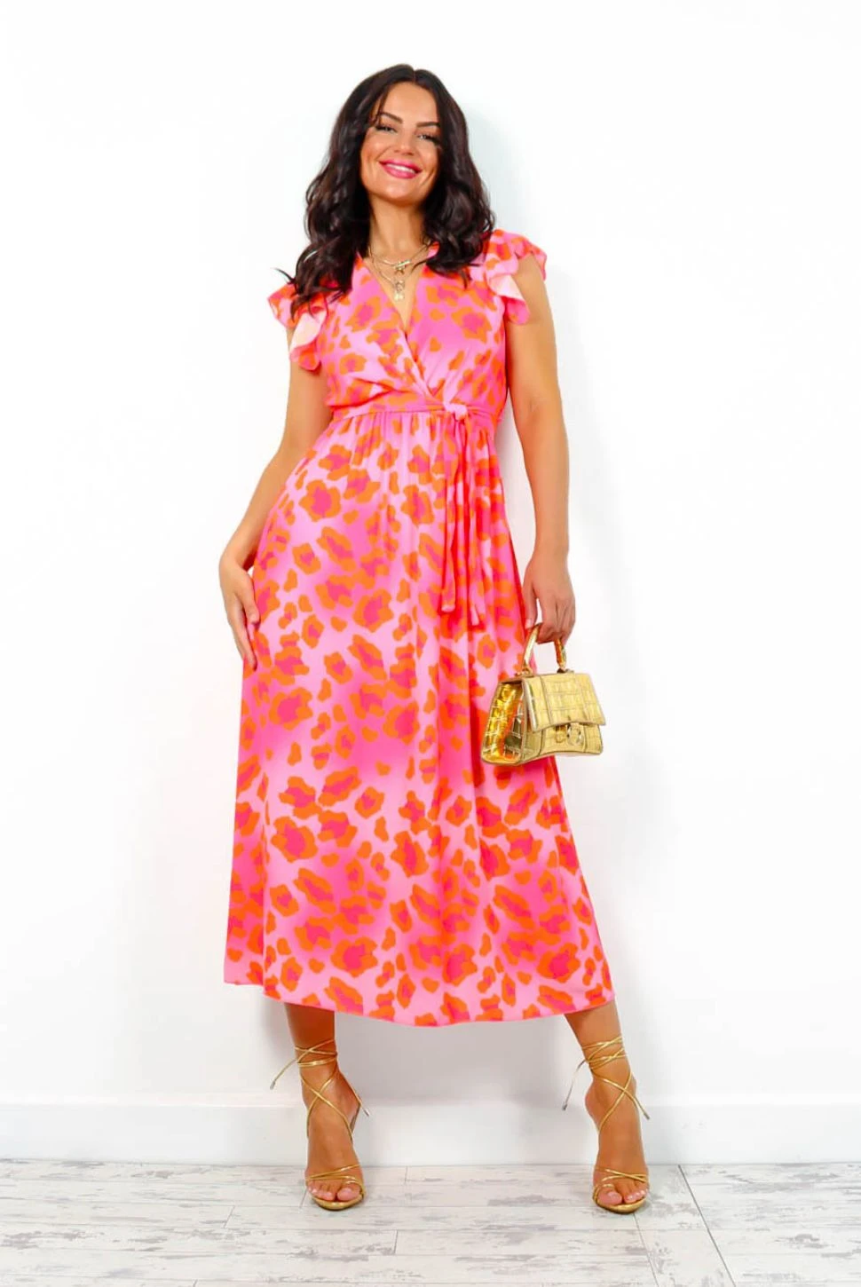 Hard To Tame - Pink Orange Leopard Midi Dress 1 Hard To Tame - Pink Orange Leopard Midi Dress