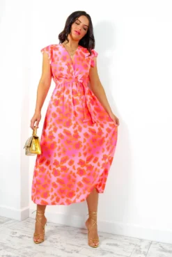 Hard To Tame - Pink Orange Leopard Midi Dress 11 Hard To Tame - Pink Orange Leopard Midi Dress -Glamoros Clothing Shop HardToTame PinkOrangeLeopardMidiDress5