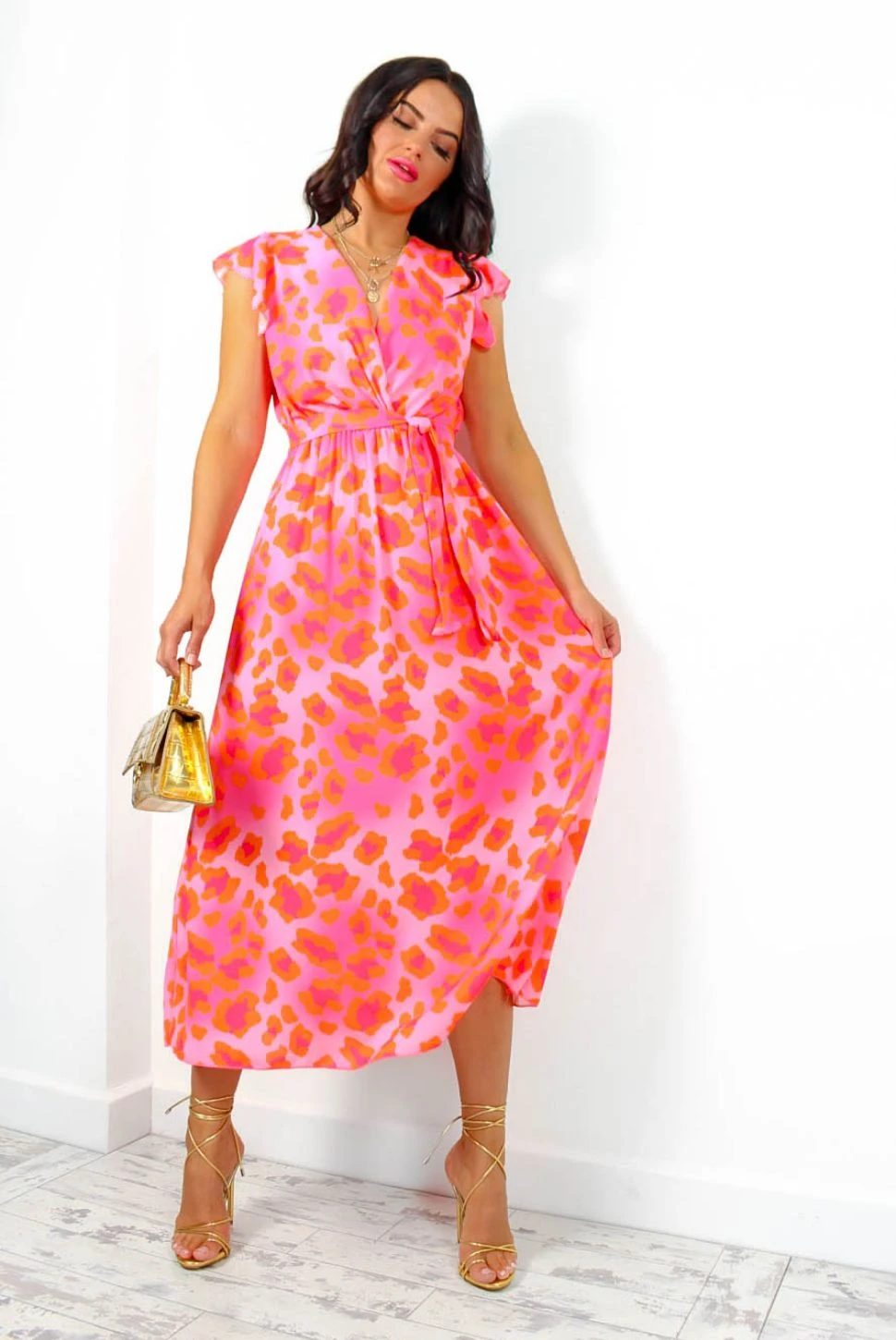 Hard To Tame - Pink Orange Leopard Midi Dress 6 Hard To Tame - Pink Orange Leopard Midi Dress - Image 6