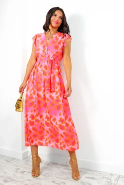 Hard To Tame - Pink Orange Leopard Midi Dress 9 Hard To Tame - Pink Orange Leopard Midi Dress -Glamoros Clothing Shop HardToTame PinkOrangeLeopardMidiDress6