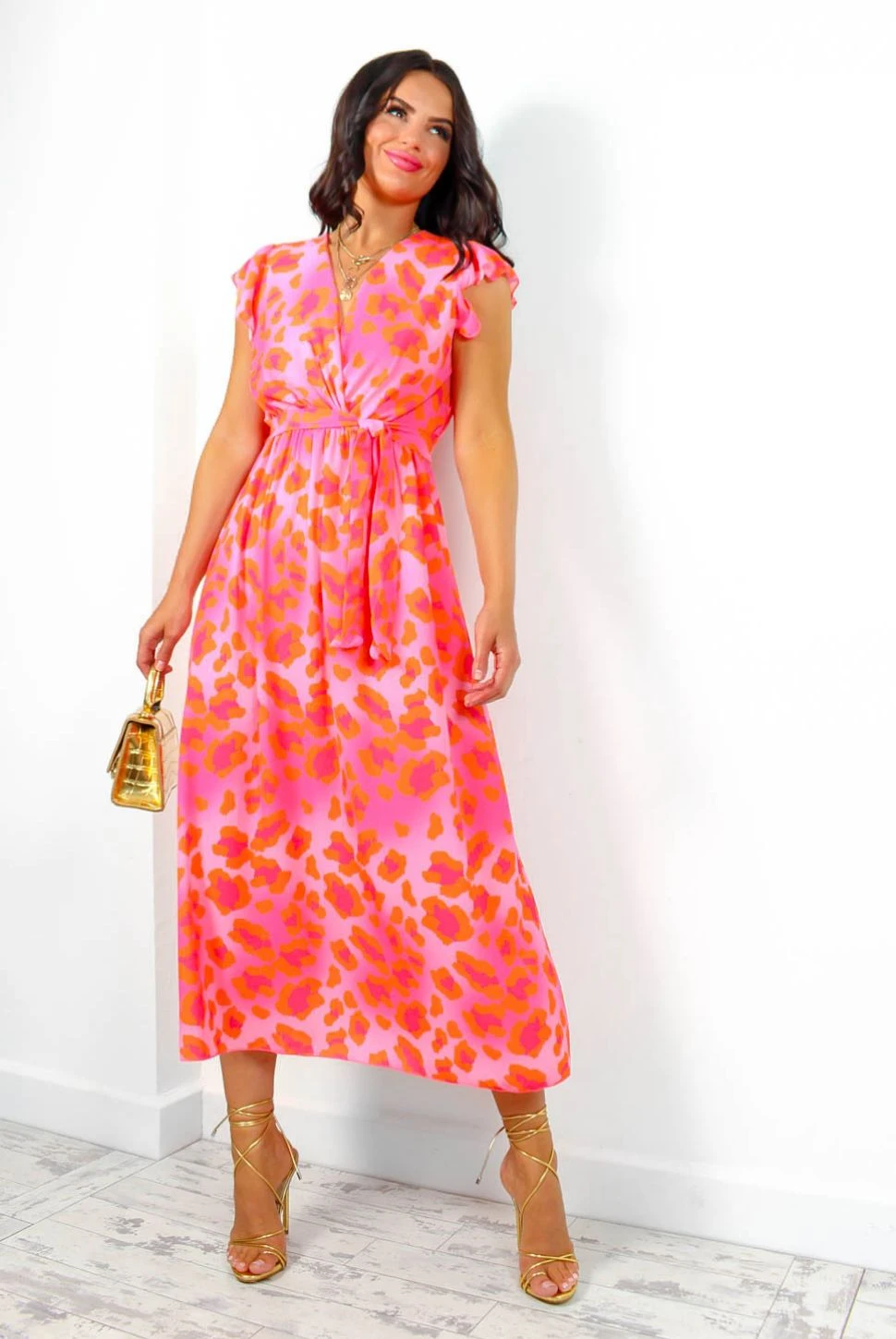 Hard To Tame - Pink Orange Leopard Midi Dress 4 Hard To Tame - Pink Orange Leopard Midi Dress - Image 4