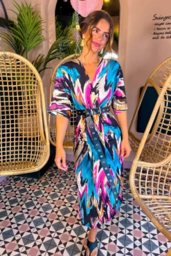 Have A Good Day - Black Multi Abstract Print Midi Dress -Glamoros Clothing Shop Have A Good Day Black Multi Abstract Print Midi Dress 2