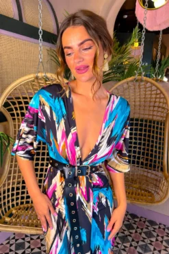 Have A Good Day - Black Multi Abstract Print Midi Dress -Glamoros Clothing Shop Have A Good Day Black Multi Abstract Print Midi Dress