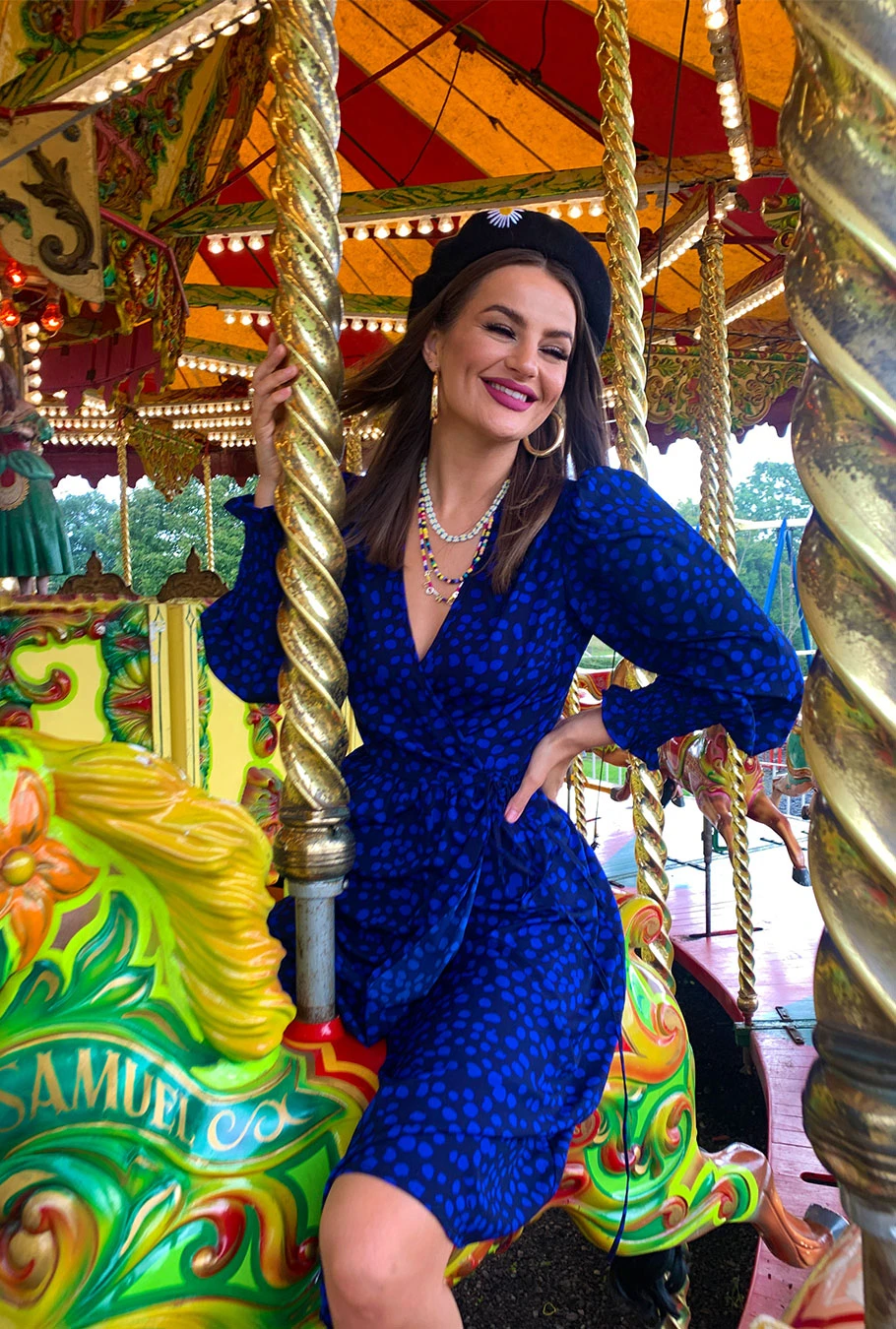 He Loves Me, He Loves Me Spot - Black Blue Print Midi Dress 1 He Loves Me, He Loves Me Spot - Black Blue Print Midi Dress