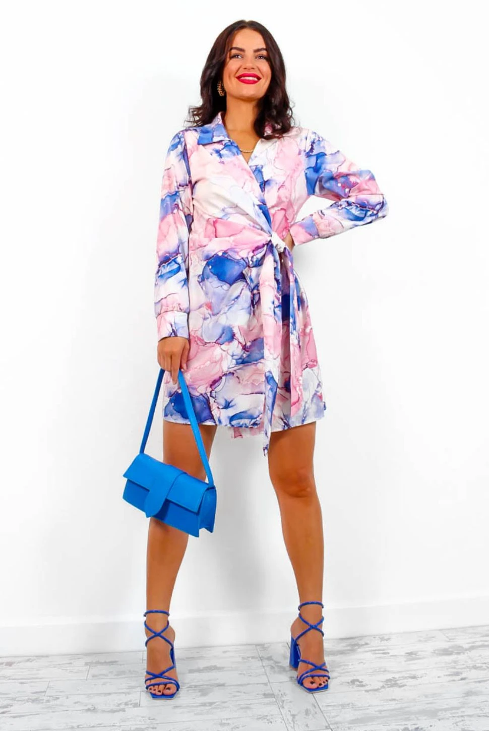 Catwalk Heart Of Stone - Pink Blue Marble Print Mini Wrap Dress 3 Catwalk Heart Of Stone - Pink Blue Marble Print Mini Wrap Dress - Image 3