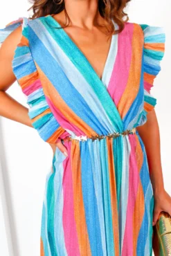 New Release -Glamoros Clothing Shop IHaveADream MultiRainbowGlitterPleatedMaxiDress 8