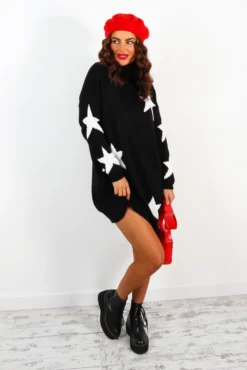 Call It Even - Black White Star Print Roll Neck Dress -Glamoros Clothing Shop IMG 1015 2 2 2 3