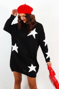 Call It Even - Black White Star Print Roll Neck Dress -Glamoros Clothing Shop IMG 1026 2 2 2 3