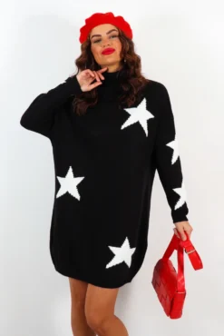 Call It Even - Black White Star Print Roll Neck Dress -Glamoros Clothing Shop IMG 1041 2 2 2 3
