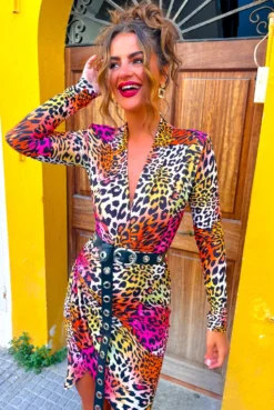 Its A Vibe - Pink Orange Leopard Print Mini Dress