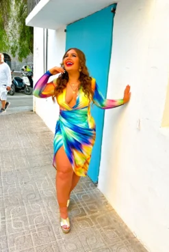 Simple And Elegant - Yellow Multi Bodycon Midi Dress -Glamoros Clothing Shop IMG 1705