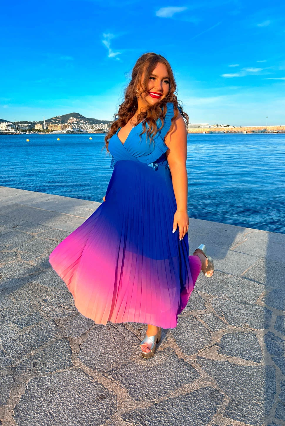 Mamma Mia - Blue Pink Ombre Pleated Maxi Dress 1 Mamma Mia - Blue Pink Ombre Pleated Maxi Dress
