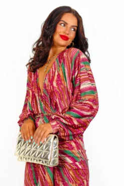 Im Falling For You - Fuchsia Multi Draped Midi Dress -Glamoros Clothing Shop IMG 2000