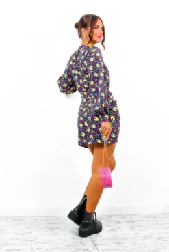 Glamorous No Second Chances - Black Multi Rose Mini Wrap Dress -Glamoros Clothing Shop IMG 3161