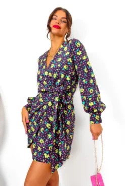 Glamorous No Second Chances - Black Multi Rose Mini Wrap Dress -Glamoros Clothing Shop IMG 3196