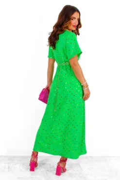 Out Your League - Green Multi Foil Spot Midi Dress -Glamoros Clothing Shop IMG 3202
