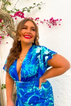 Simple And Elegant - Blue Green Angel Sleeve Midi Dress -Glamoros Clothing Shop IMG 9036