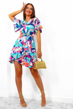 Ideal Love - Blue Multi Abstract Mini Dress -Glamoros Clothing Shop IdealLove BlueMultiAbstractMiniDress6