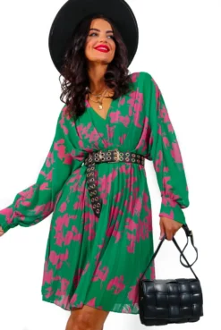 Imagine Me - Green Pink Floral Pleated Mini Dress -Glamoros Clothing Shop ImagineMe GreenPinkFloralPleatedMiniDress6