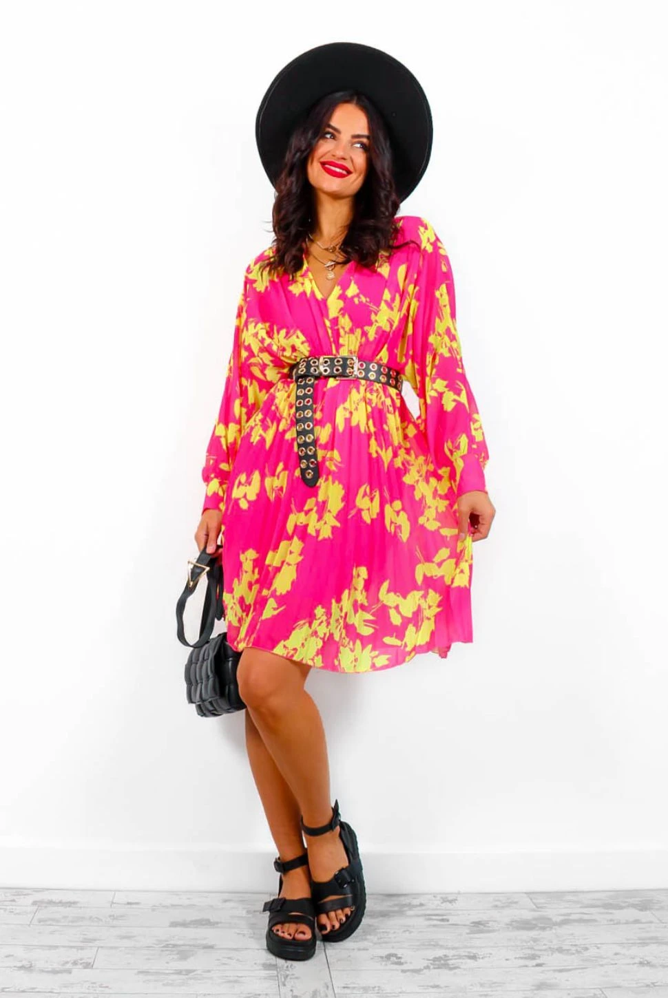 Imagine Me - Pink Chartreuse Floral Mini Dress 1 Imagine Me - Pink Chartreuse Floral Mini Dress