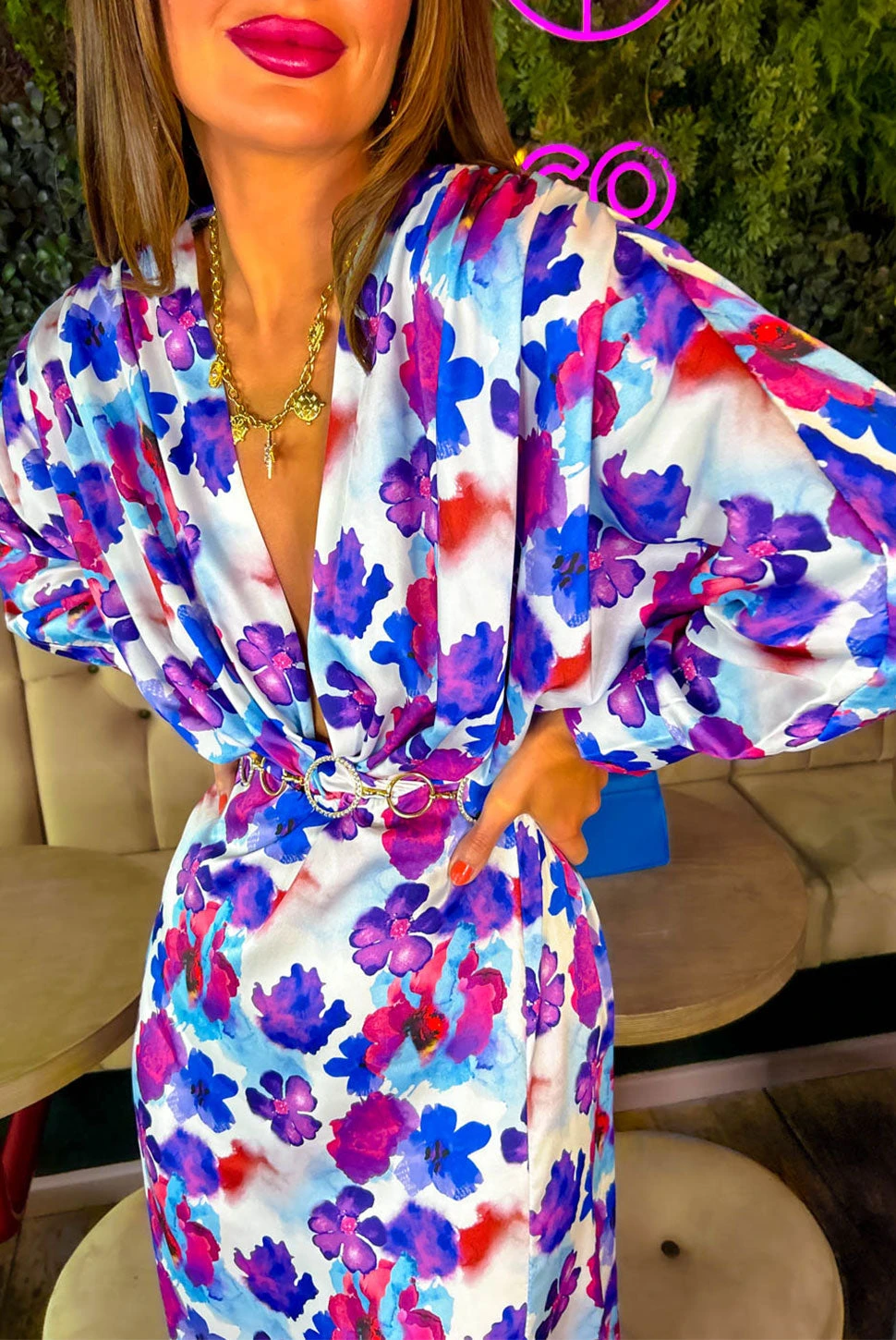 In My Imagination - Blue Purple Floral Midi Dress 2 In My Imagination - Blue Purple Floral Midi Dress - Image 2