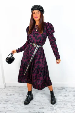AX Paris In My Business - Plum Animal Print Midi Dress