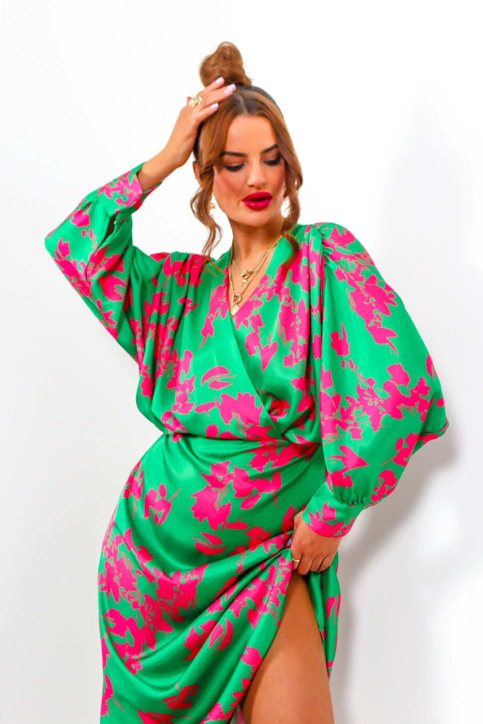 In My Imagination - Green Pink Floral Batwing Midi Dress 7 In My Imagination - Green Pink Floral Batwing Midi Dress - Image 7