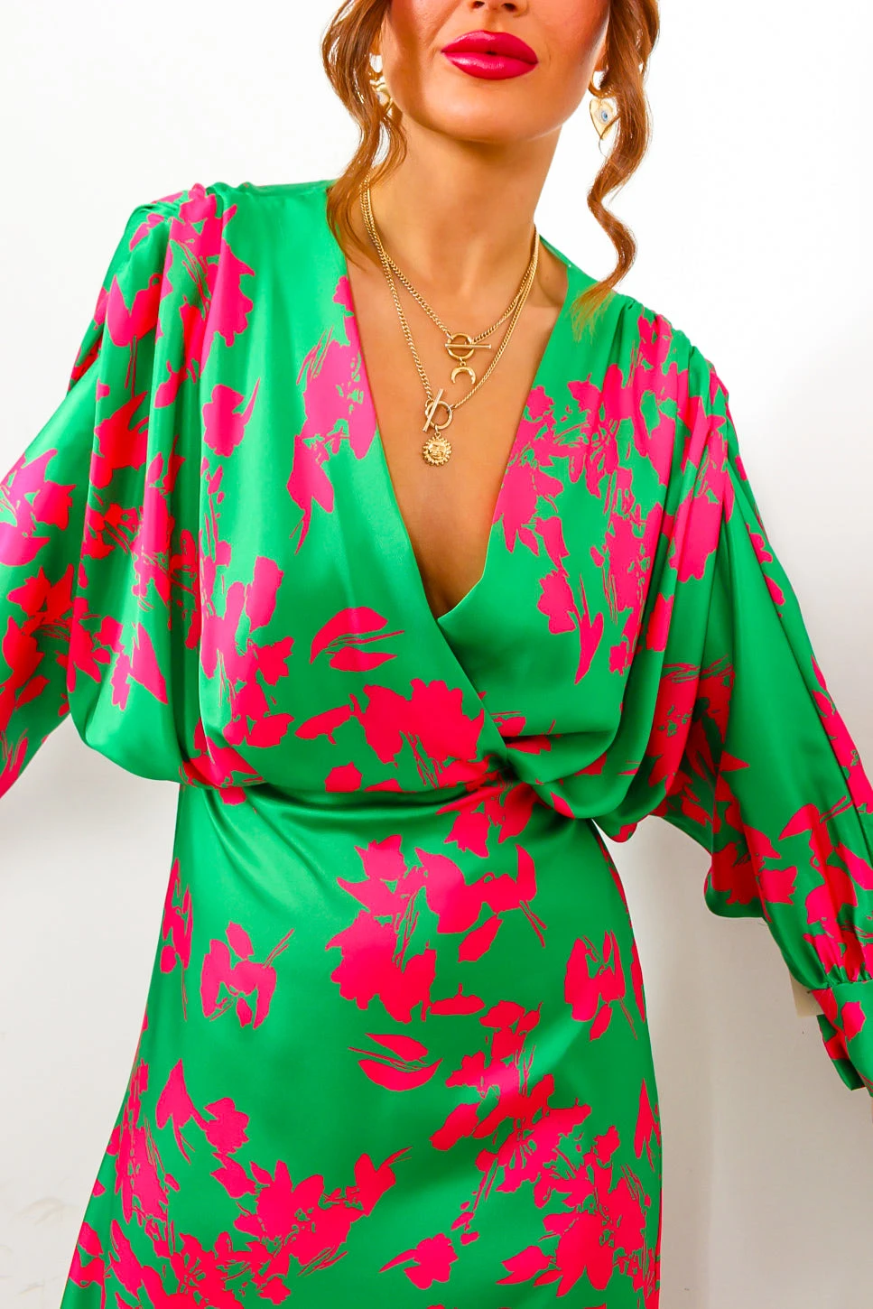 In My Imagination - Green Pink Floral Batwing Midi Dress 5 In My Imagination - Green Pink Floral Batwing Midi Dress - Image 5
