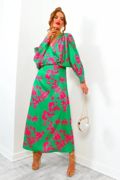 In My Imagination - Green Pink Floral Batwing Midi Dress 11 In My Imagination - Green Pink Floral Batwing Midi Dress -Glamoros Clothing Shop InMyImagination GreenPinkFloralBatwingMidiDress4