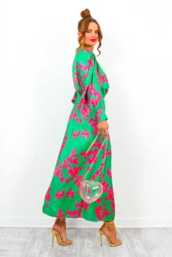 In My Imagination - Green Pink Floral Batwing Midi Dress 15 In My Imagination - Green Pink Floral Batwing Midi Dress -Glamoros Clothing Shop InMyImagination GreenPinkFloralBatwingMidiDress5