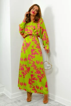 In My Imagination - Lime Pink Floral Batwing Midi Dress 10 In My Imagination - Lime Pink Floral Batwing Midi Dress -Glamoros Clothing Shop InMyImagination LimePinkFloralMidiDress2