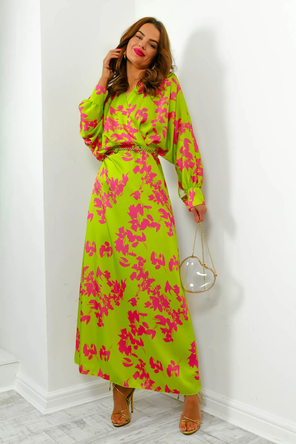 In My Imagination - Lime Pink Floral Batwing Midi Dress 4 In My Imagination - Lime Pink Floral Batwing Midi Dress - Image 4