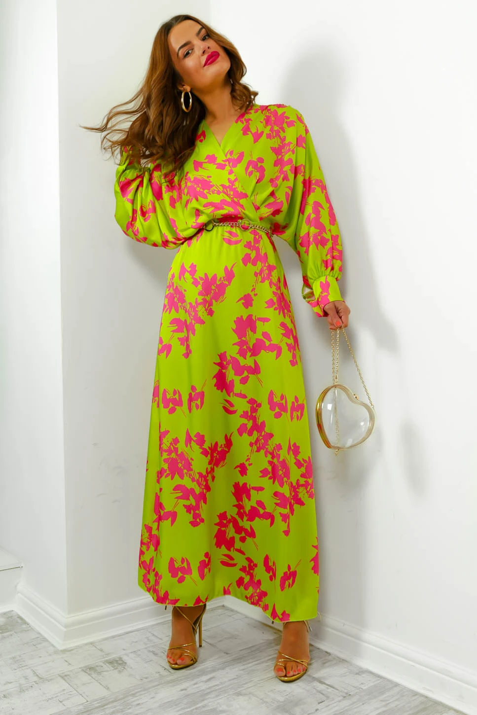 In My Imagination - Lime Pink Floral Batwing Midi Dress 2 In My Imagination - Lime Pink Floral Batwing Midi Dress - Image 2