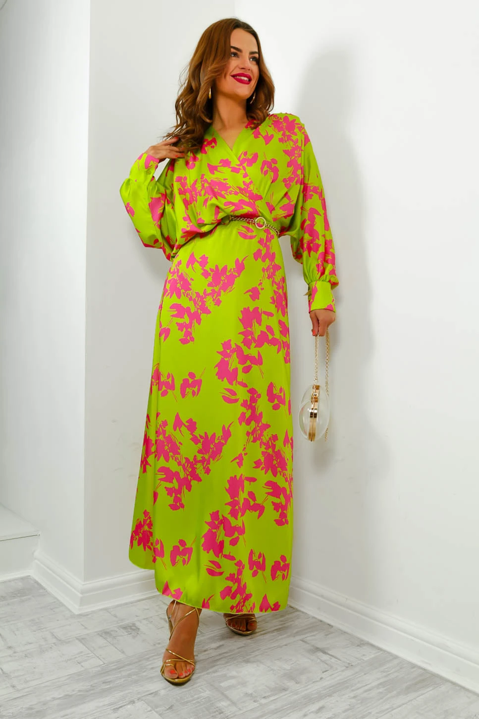 In My Imagination - Lime Pink Floral Batwing Midi Dress 6 In My Imagination - Lime Pink Floral Batwing Midi Dress - Image 6